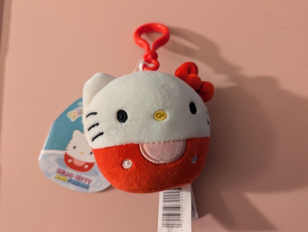 Squishmallows Sanrio 3.5-Inch Hello Kitty Official Jazwares Plush Bag Clip Red